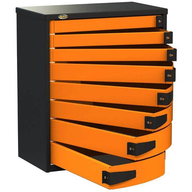 Swivel Storage Solutions PRO 34 Series 30" Service Body/Van Tool Box With 8 Drawers and Front Left View with Drawers Opened