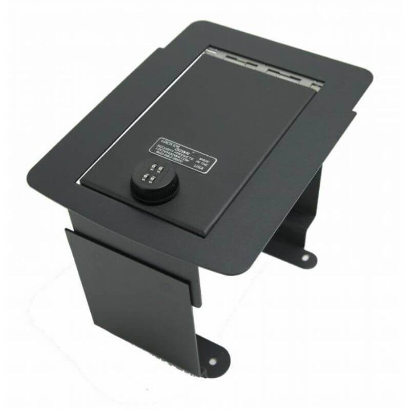 Locker Down LD2017 vehicle console safe for Ford Excursion, F-250, F-350, and F450, 2000-2007 viewed from top-front.