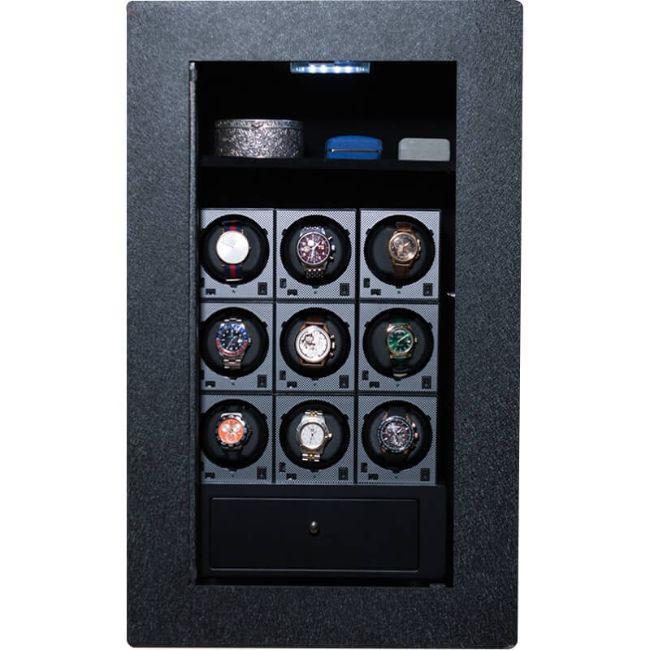 Blum Safe (301504) Watch Safe With 9 Watch Winders Pictured with No Door to Show Interior Storage Space
