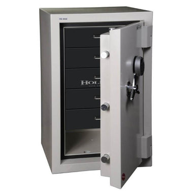 Hollon 845C-JD Jewelry Safe with Doors Opened Showing Black Drawer Inserts. Equipped with Dial Locks.