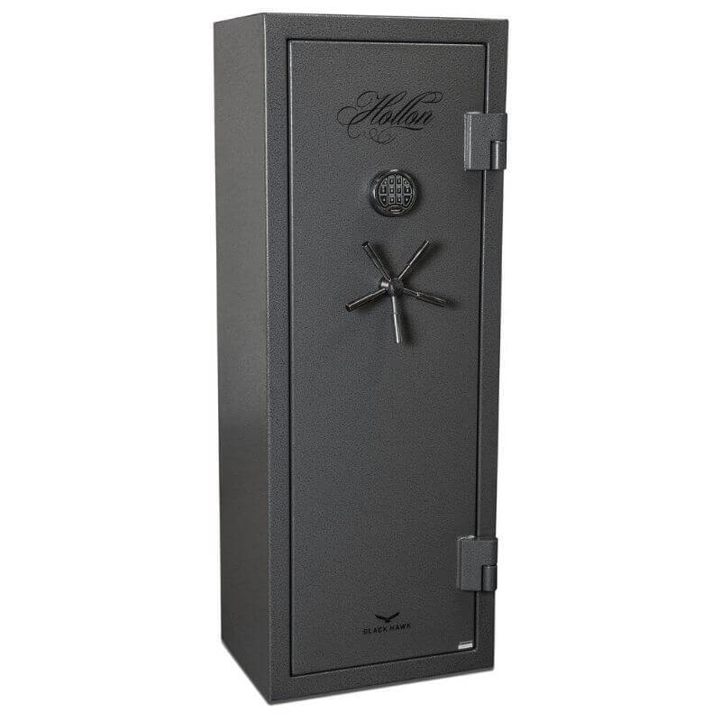Hollon BHS-16 Black Hawk Gun Safes With Doors Closed in Hammered Steel Viewed From the Front Left