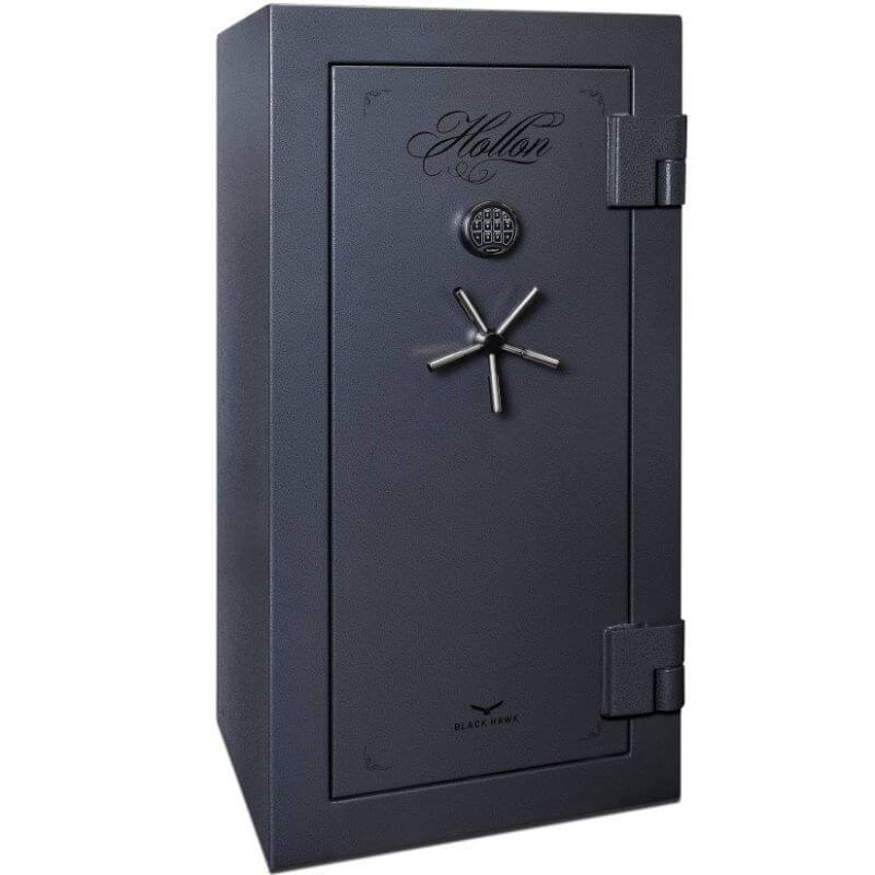 Hollon BHS-22 Black Hawk Gun Safes With Doors Closed in Hammered Steel Viewed From the Front Left