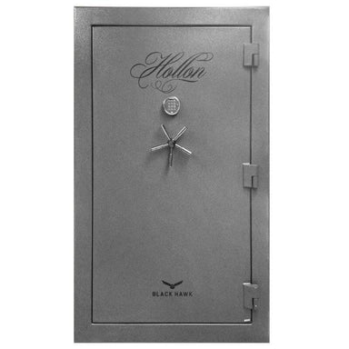 Hollon BHS-45 Black Hawk Gun Safes With Doors Closed in Hammered Steel Viewed Directly From the Front.