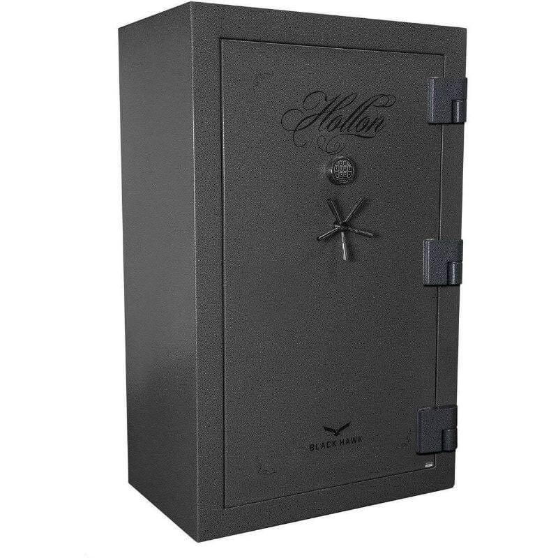 Hollon BHS-45 Black Hawk Gun Safes With Doors Closed in Hammered Steel Viewed From the Front Left