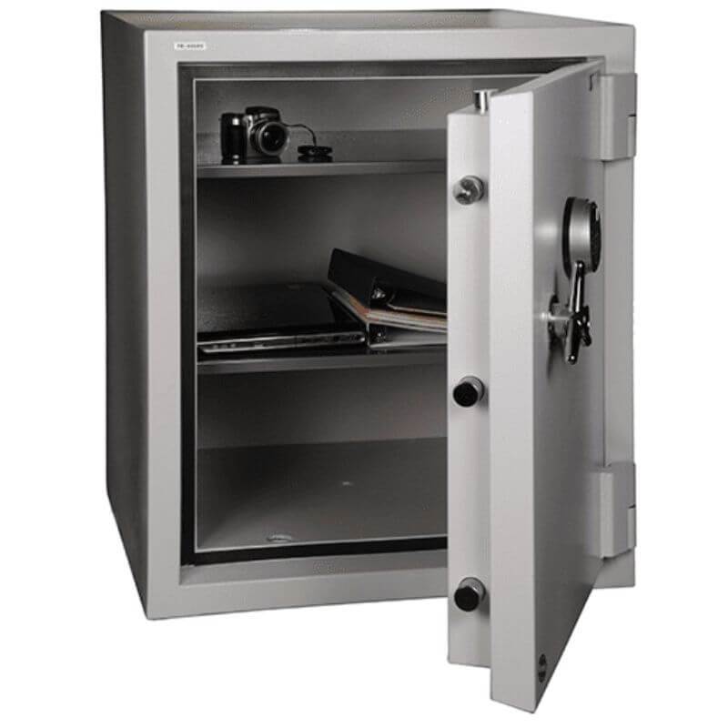 Hollon FB-1054C Fire & Burglary Safe with Dial Locks, Door Opened Showing Interior Shelving