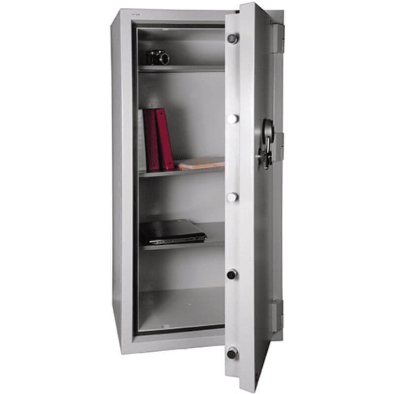 Hollon FB-1055E Fire & Burglary Safe with Electronic Locks, Door Opened Showing Interior Shelving