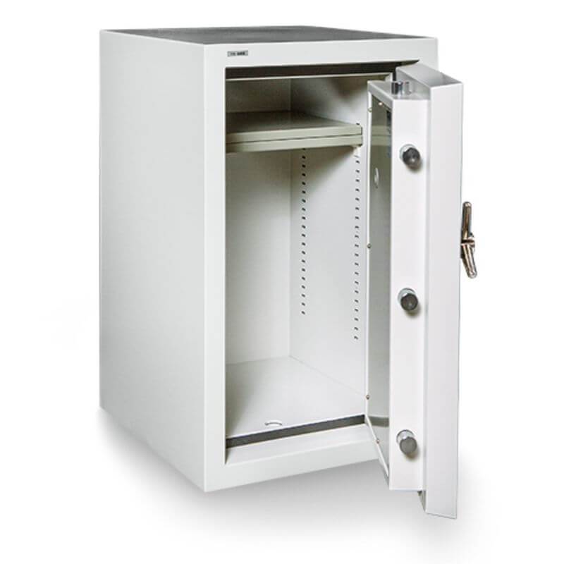 Hollon FB-845C Fire & Burglary Safe with Dial Locks, Door Opened Showing Interior Shelving