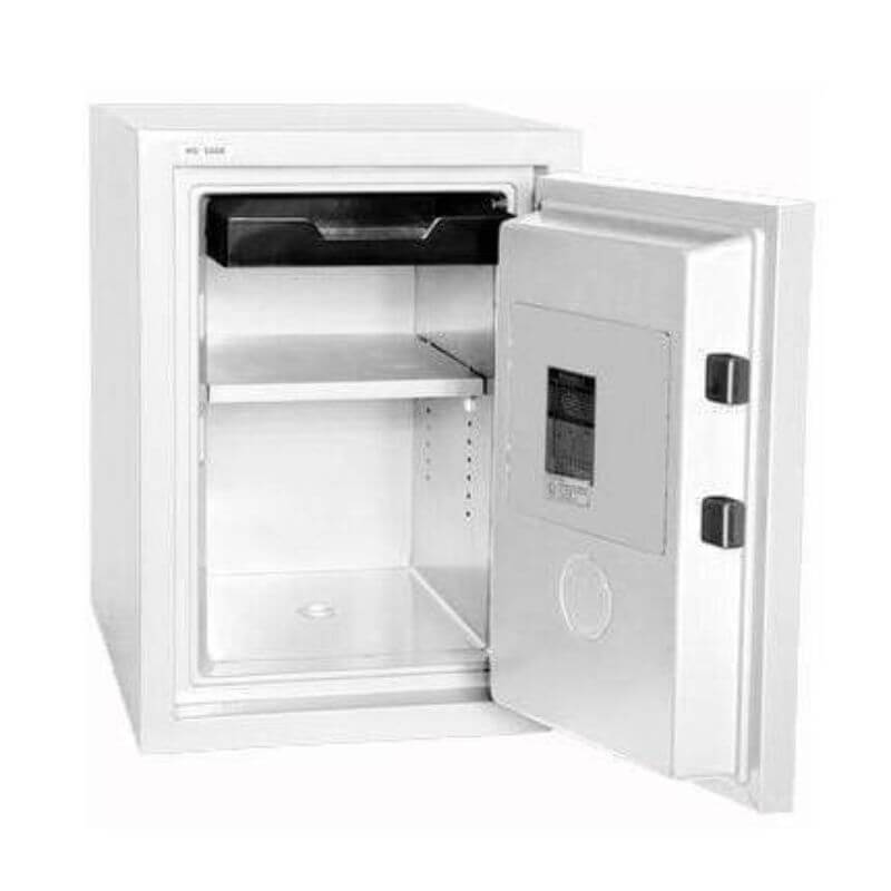 Hollon HS-500D Home Safe with Dial Locks and Door Opened, Revealing Shelf Interior