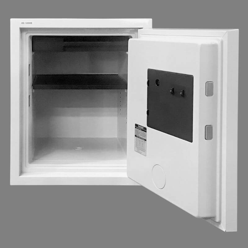 Hollon HS-530D Home Safe with Dial Locks and Door Opened, Revealing Shelf Interior