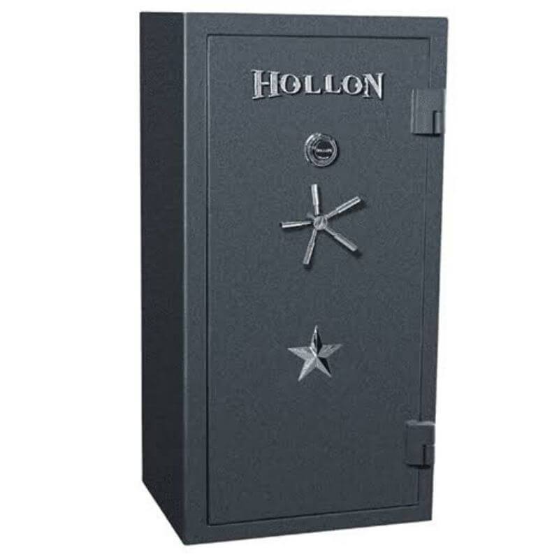 Hollon RG-22 Republic Gun Safes in Stealth Charcoal with Chrome Trims, Doors Closed and Viewed from the Front Left.