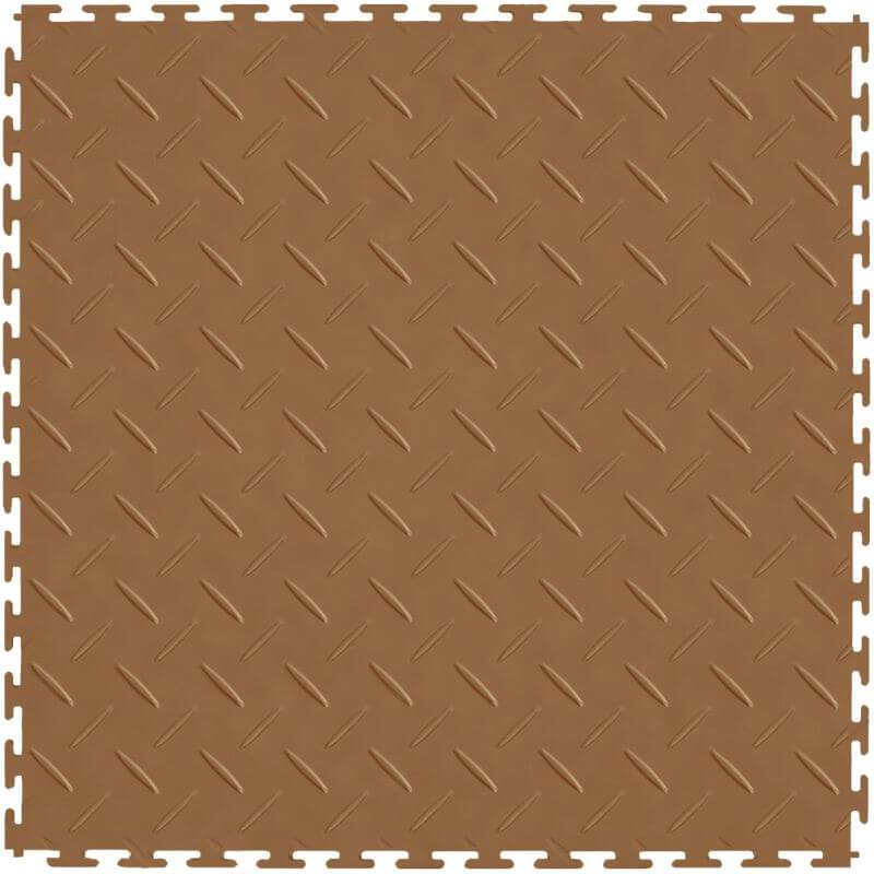 Perfection Floor Tile Vinyl Diamond Tiles - 5mm Thick (20.5" x 20.5") in Tan Color Shown From the Top