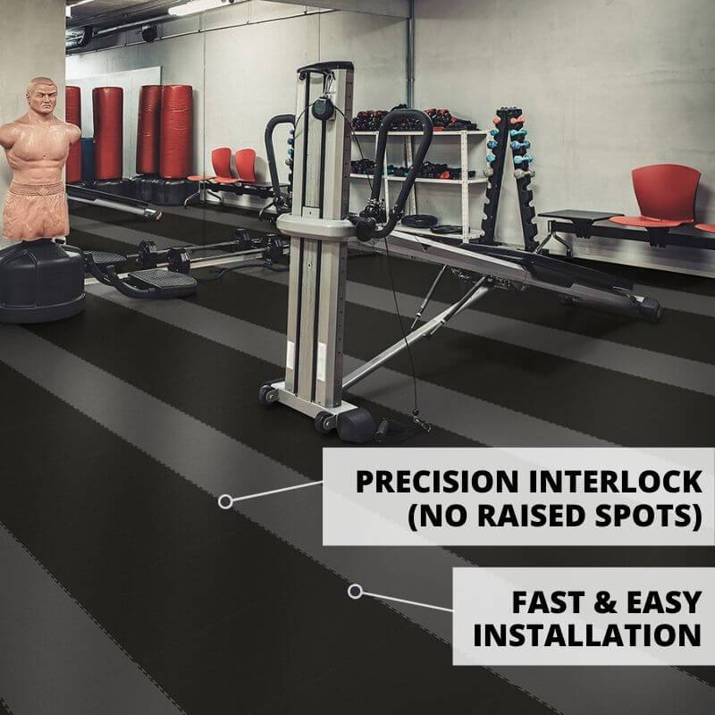 Perfection Floor Tile Duro-Gym Vinyl Smooth Tiles Precision Interlock, which prevents raised spots, and fast & easy installation with no adhesives
