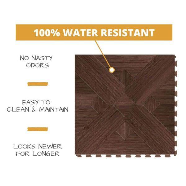 Perfection Floor Tile Bordeaux Wood Luxury Vinyl Tiles 100% water resistant to prevent nasty odors, easy to clean and maintain, and looking newer for longer