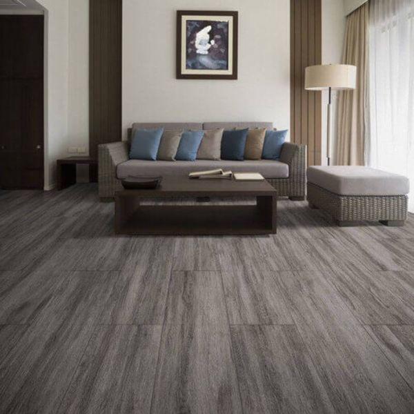 Perfection Floor Tile Breckenridge Wood Luxury Vinyl Tiles - 5mm Thick (20" x 20") with Ash Wood Pattern Shown in the Context of a Living Room