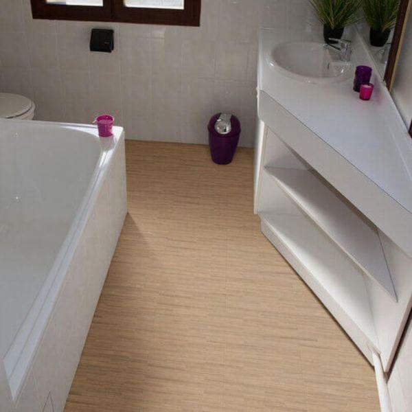 Perfection Floor Tile Classic Plank Wood Luxury Vinyl Tiles - 5mm Thick (20" x 20") with Aprono Wood Pattern Shown in the Context of a Bathroom