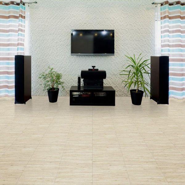 Perfection Floor Tile Classic Plank Wood Luxury Vinyl Tiles - 5mm Thick (20" x 20") with Bamboo Wood Pattern Shown in the Context of a Living Room