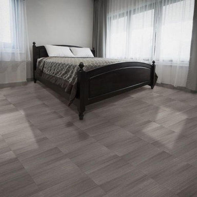 Perfection Floor Tile Classic Wood Luxury Vinyl Tiles - 5mm Thick (20" x 20") with DriftWood Pattern Shown in the Context of a Bedroom
