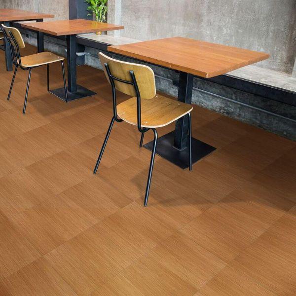 Perfection Floor Tile Classic Wood Luxury Vinyl Tiles - 5mm Thick (20" x 20") with Maple Wood Pattern Shown in the Context of a Dining Area