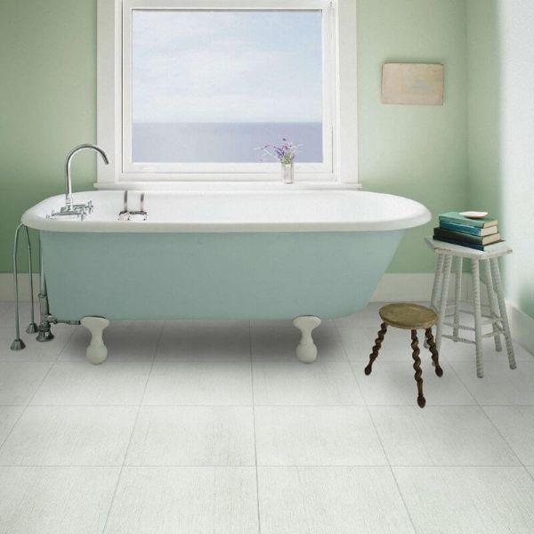 Perfection Floor Tile Deadwood Luxury Vinyl Tiles - 5mm Thick (20" x 20") with Death Valley Wood Pattern Shown in the Context of a Bathroom