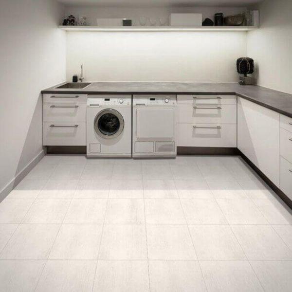 Perfection Floor Tile Deadwood Luxury Vinyl Tiles - 5mm Thick (20" x 20") with Death Valley Wood Pattern Shown in the Context of a Utility Room