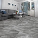 Perfection Floor Tile Marble Luxury Vinyl Tiles - 5mm Thick (20" x 20") with Border Opal Pattern Being Used in a Living Room