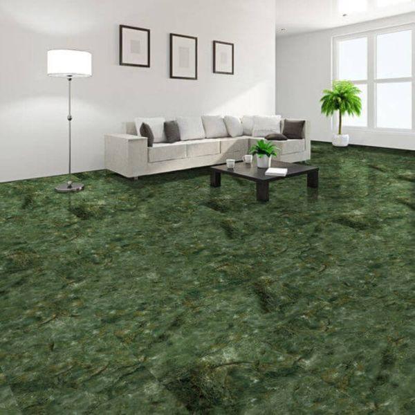 Perfection Floor Tile Marble Luxury Vinyl Tiles - 5mm Thick (20" x 20") with Malachite Stone Pattern Being Used in a Living Room