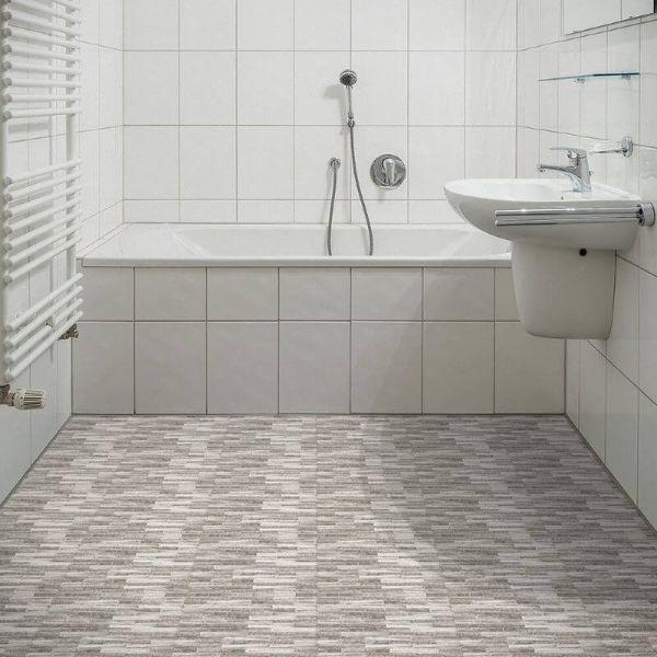 Perfection Floor Tile Mosaic Luxury Vinyl Tiles - 5mm Thick (20" x 20") with Coastal Stone Pattern Being Used in a Large Bathroom