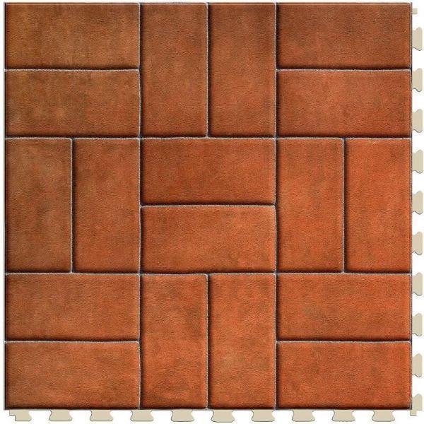 Perfection Floor Tile Mosaic Luxury Vinyl Tiles - 5mm Thick (20" x 20") with Red Brick Pattern Shown From the Top
