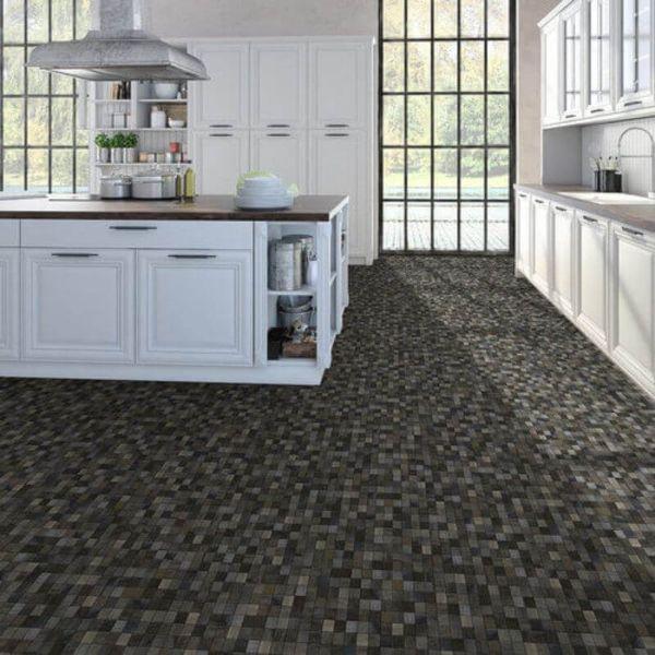Perfection Floor Tile Mosaic Luxury Vinyl Tiles - 5mm Thick (20" x 20") with Stroud Mosaic Pattern Being Used in a Large Kitchen