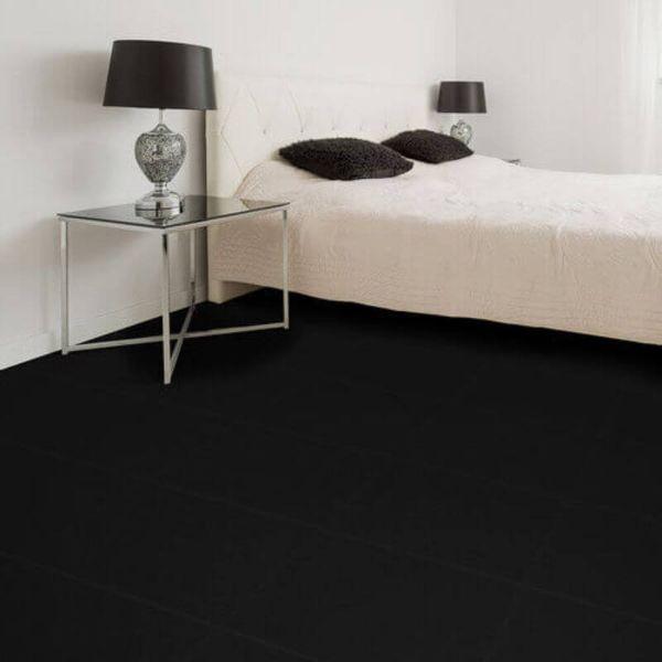 Perfection Floor Tile Rawhide Leather Vinyl Tiles - 5mm Thick (20" x 20") in Black Rhino Color Being Used in a Residential Bedroom