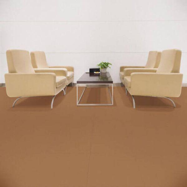 Perfection Floor Tile Rawhide Leather Vinyl Tiles - 5mm Thick (20" x 20") in Palomino Brown Color Being Used in a Living Room