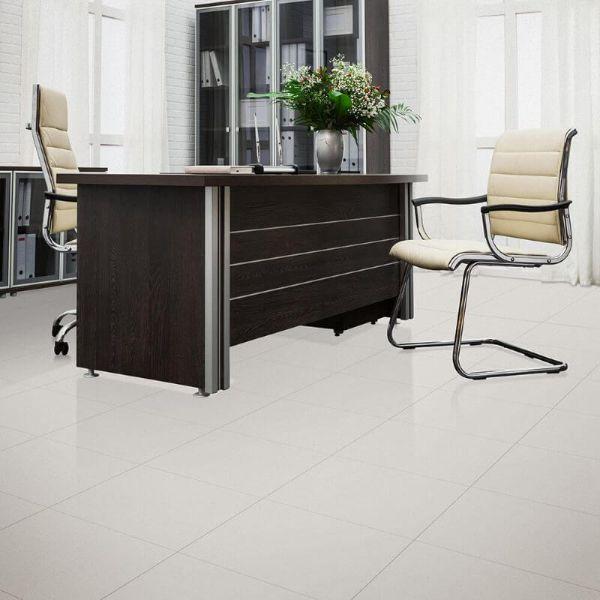 Perfection Floor Tile Rawhide Leather Vinyl Tiles - 5mm Thick (20" x 20") in Parchment White Color Being Used in an Office