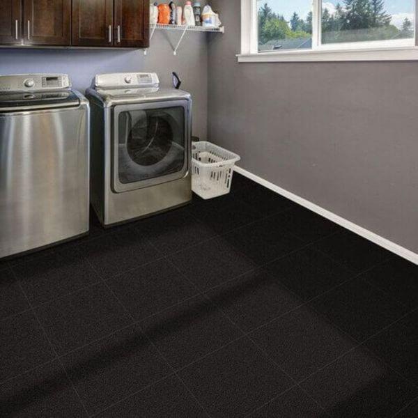Perfection Floor Tile Slate Vinyl Tiles - 5mm Thick (20" x 20") in Black Color Being Used in a Utility Room