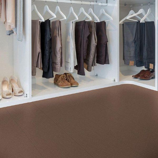 Perfection Floor Tile Slate Vinyl Tiles - 5mm Thick (20" x 20") in Chestnut Color Being Used in a Closet