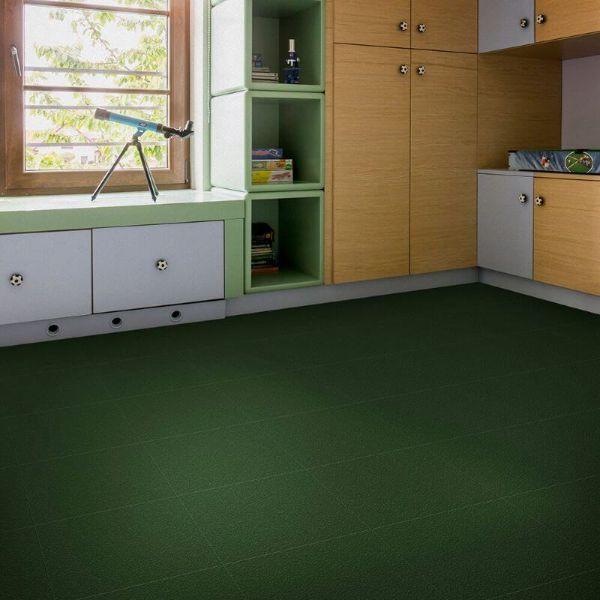 Perfection Floor Tile Slate Vinyl Tiles - 5mm Thick (20" x 20") in Green Color Being Used in a Study