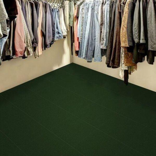 Perfection Floor Tile Slate Vinyl Tiles - 5mm Thick (20" x 20") in Green Color Being Used in a Closet