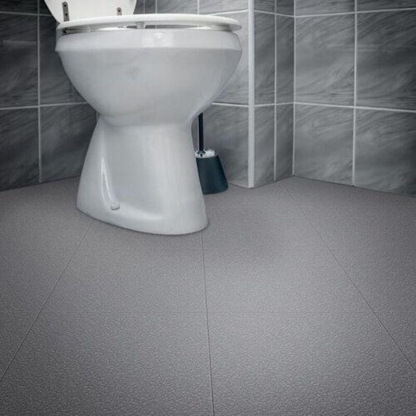 Perfection Floor Tile Slate Vinyl Tiles - 5mm Thick (20" x 20") in Light Gray Color Being Used in a Bathroom