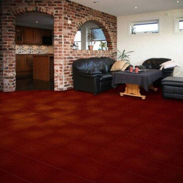 Perfection Floor Tile Slate Vinyl Tiles - 5mm Thick (20" x 20") in Rosewood Color Being Used in a Living Room