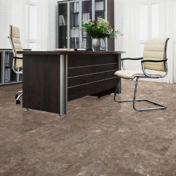 Perfection Floor Tile Slate Stone Luxury Vinyl Tiles - 5mm Thick (20" x 20") with Slate Stone Pattern Being Used in an Office