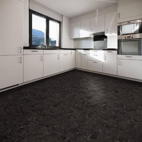 Perfection Floor Tile Slate Stone Luxury Vinyl Tiles - 5mm Thick (20" x 20") with Norfolk Slate Pattern Being Used in a Kitchen