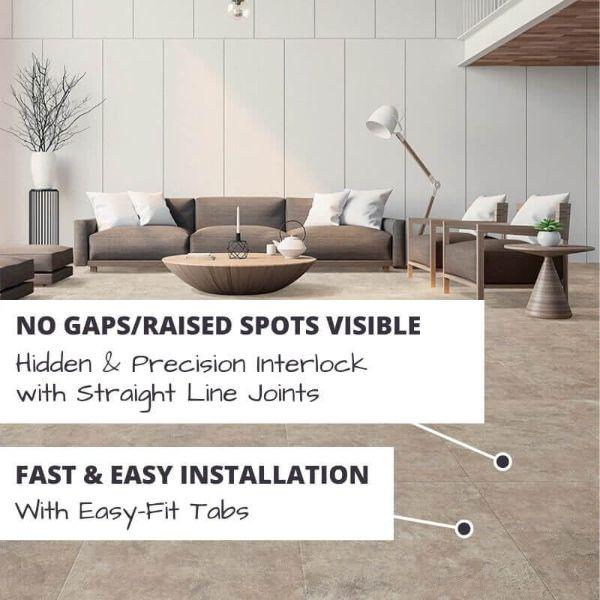 Perfection Floor Tile Slate Stone Luxury Vinyl Tiles No Gaps/Raised Spots Visible with Hidden & Precision Interlock with Straight Line Joints.