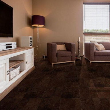 Perfection Floor Tile Slate Stone Luxury Vinyl Tiles - 5mm Thick (20" x 20") with Solarius Slate Pattern Being Used in a Living Room