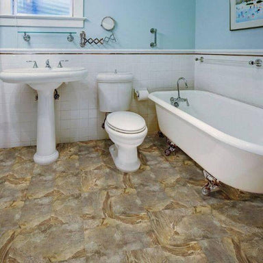 Perfection Floor Tile Natural Creek Stone Luxury Vinyl Tiles - 5mm Thick (20" x 20") with Country Stone Pattern Being Used in a Bathroom