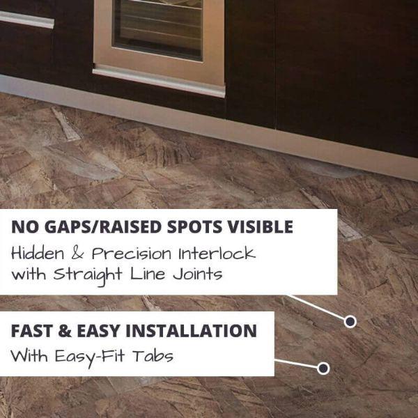 Perfection Floor Tile Natural Creek Stone Luxury Vinyl Tiles No Gaps/Raised Spots Visible with Hidden & Precision Interlock with Straight Line Joints.