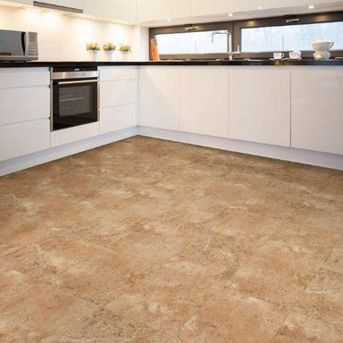Perfection Floor Tile Tivoli Stone Luxury Vinyl Tiles - 5mm Thick (20" x 20") with Sienna Tivoli Pattern Being Used in a Kitchen