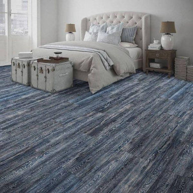 Perfection Floor Tile Vintage Wood Luxury Vinyl Tiles - 5mm Thick (20" x 20") with Artic Oak Wood Pattern Being Used in a Bedroom