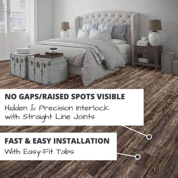 Perfection Floor Tile Vintage Wood Luxury Vinyl Tiles No Gaps/Raised Spots Visible with Hidden & Precision Interlock with Straight Line Joints.