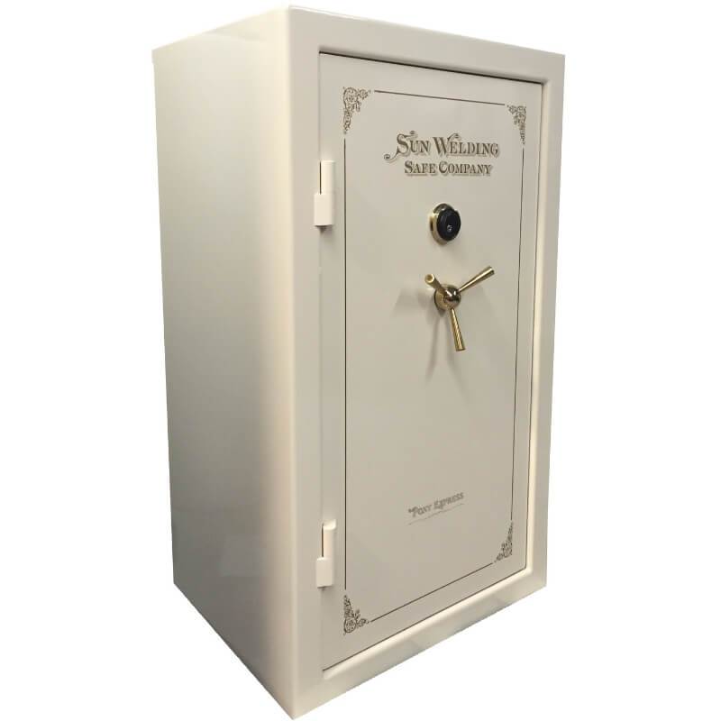 Sun Welding P36 Pony Express Series Fireproof Gun Safe in Gloss Ivory with Doors Closed.