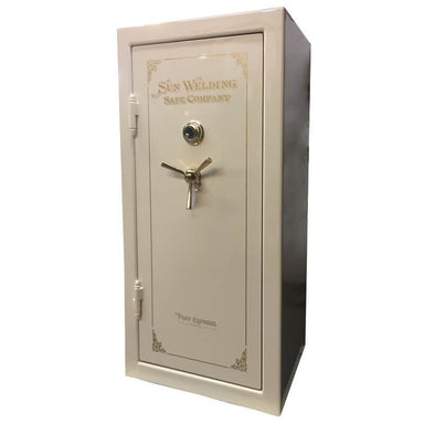 Sun Welding P36T Pony Express Series Fireproof Gun Safe in Gloss Champagne with Doors Closed.