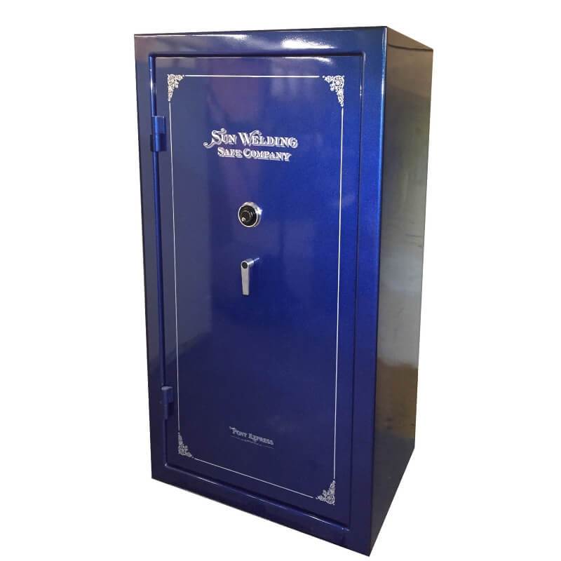 Sun Welding P4028T Pony Express Series Fireproof Gun Safe in Gloss Blue with Doors Closed